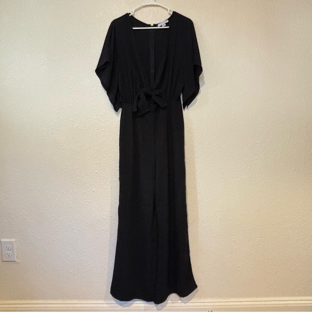 Favlux Black Short Sleeve Tie Front Jumpsuit Large